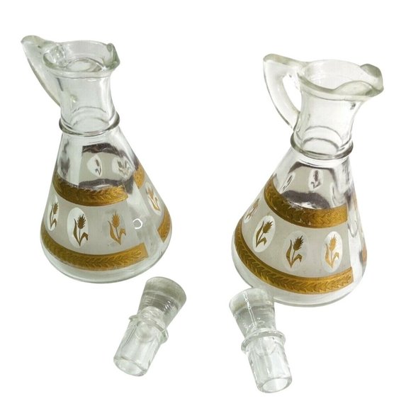 Anchor Hocking Salt & Pepper, Hazel Atlas Bowl, Brockway Cruet Set Gold Wheat - Picture 6 of 12